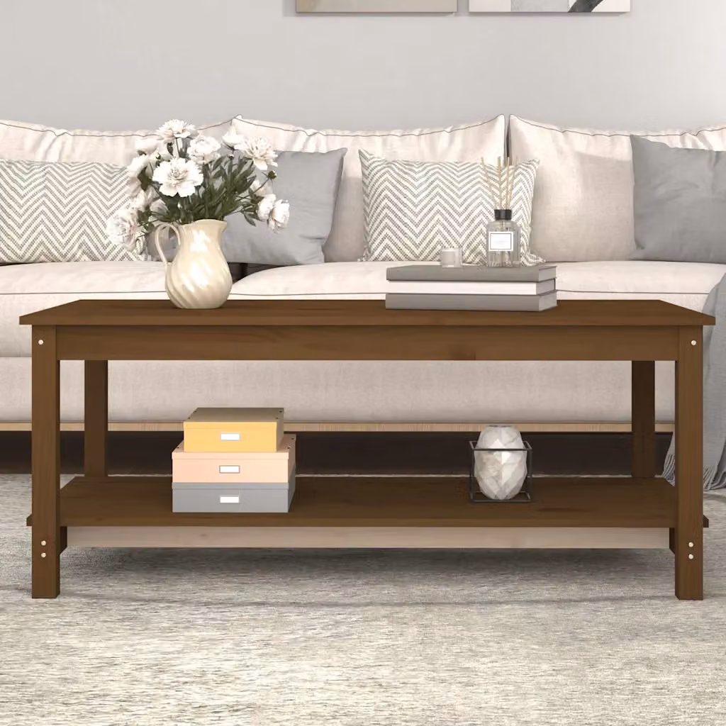 vidaXL Tavolino da Salotto in Legno di Pino Massello Marrone Rustico L: 110 cm, P: 55 cm, H: 45 cm