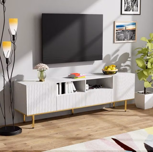 Mobile TV ULEVR 165x36x55 cm con 2 vani e 2 cassetti, pannello truciolare nero con dettagli dorati