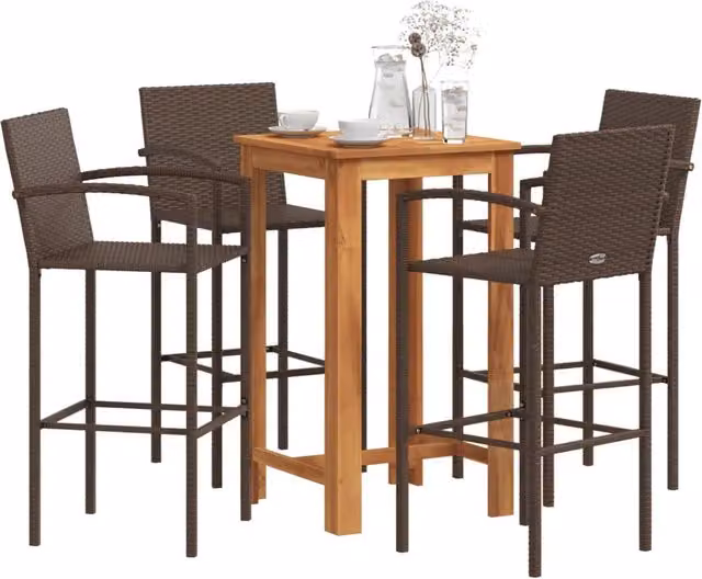Set Bar Giardino 5pz Marrone Legno Massello Acacia e Polyrattan 3295275