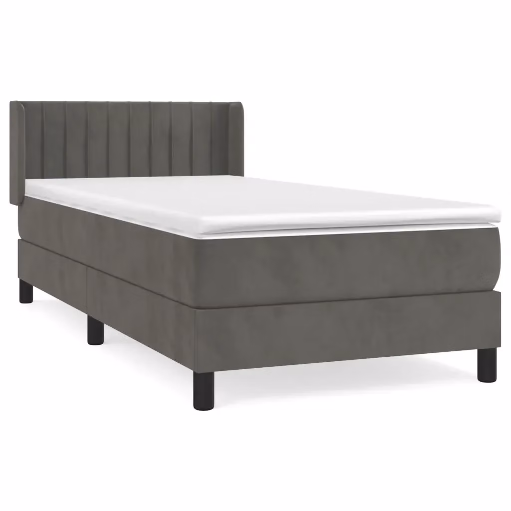 vidaXL Giroletto a Molle con Materasso Ibrido in Velluto Grigio L/P/H: 90 x 190 cm – 2