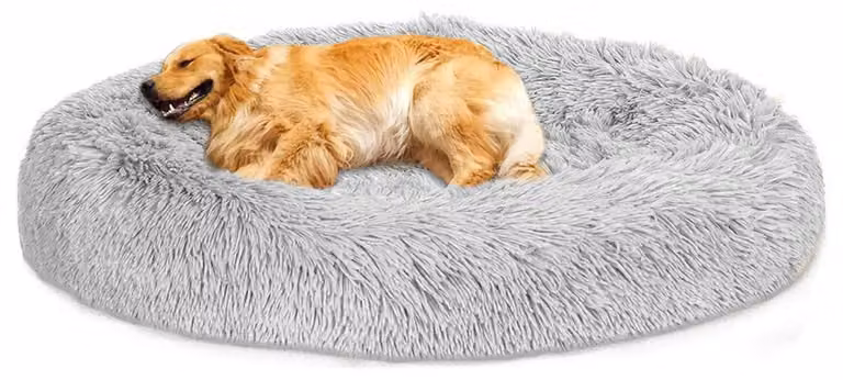 Cuccia per cani a forma di ciambella, 70 cm di diametro, grigio chiaro, lavabile, in peluche, rotonda