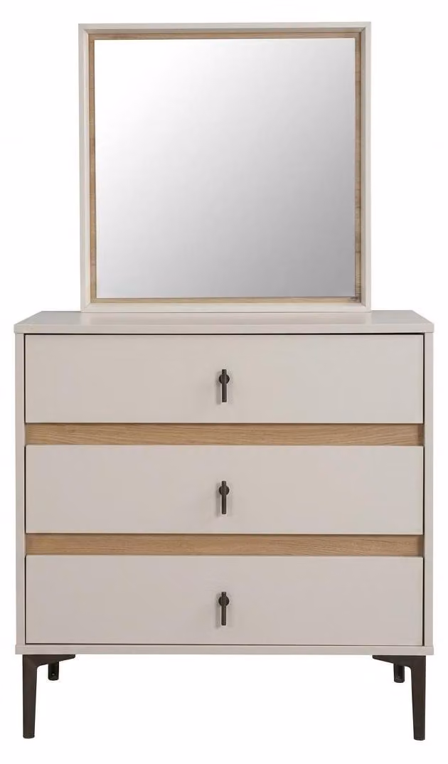 Comodino bianco elegante con specchio, 3 cassetti, ideale per la camera da letto o la stanza dei ragazzi