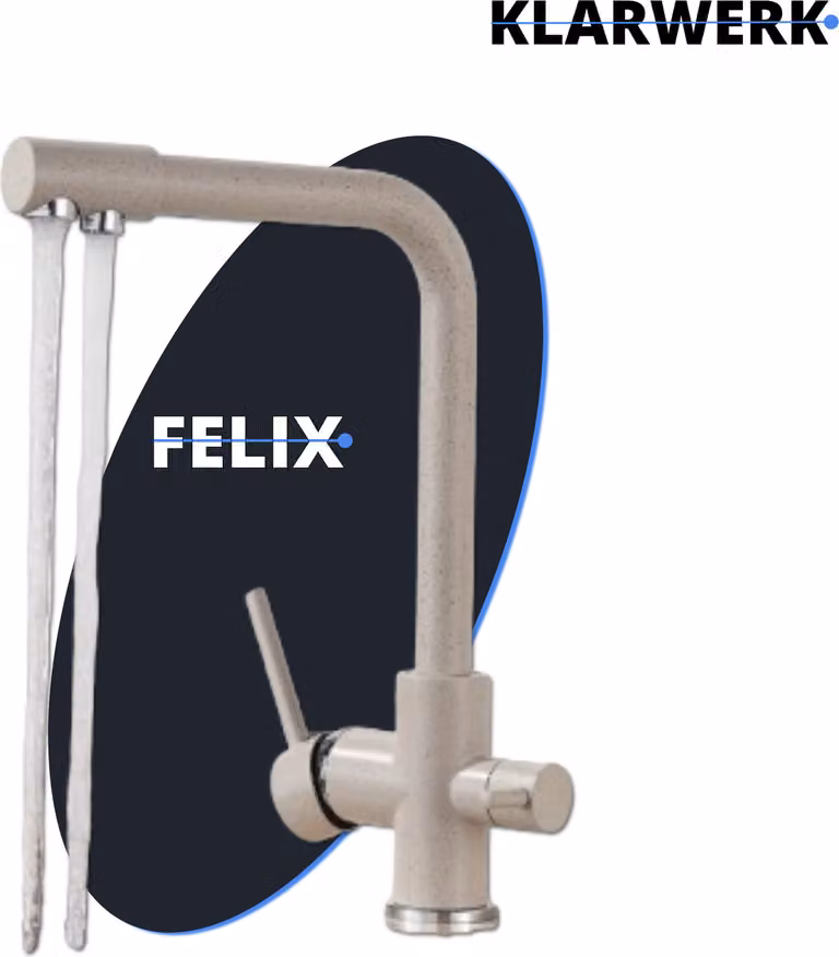 FELIX | rubinetto acqua potabile 3 vie premium beige sabbia | rubinetto osmosi in acciaio inox cucina | rubinetto miscelatore - 360 gradi | filtro 3 attacchi Gastro