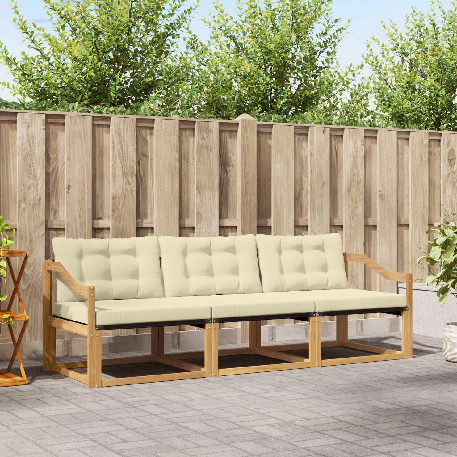 Set di divani da esterno vidaXL in legno di acacia e textilene, 3 pezzi, Bianco e Beige