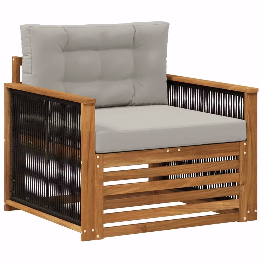 Divano centrale da esterno vidaXL in legno di acacia con cuscini beige e grigio – 2