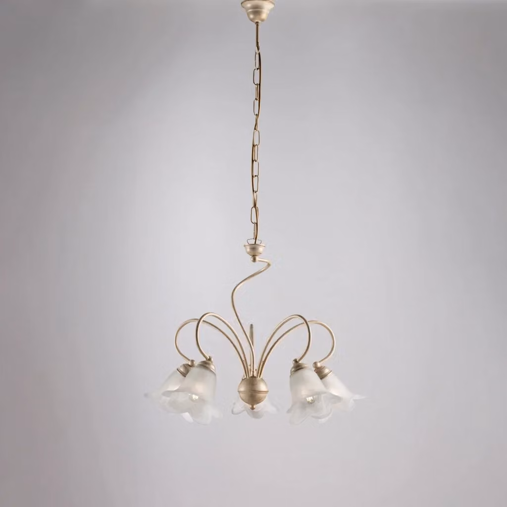 Lampadario a sospensione Alice Belight in metallo e vetro bianco e oro con altezza regolabile – 2