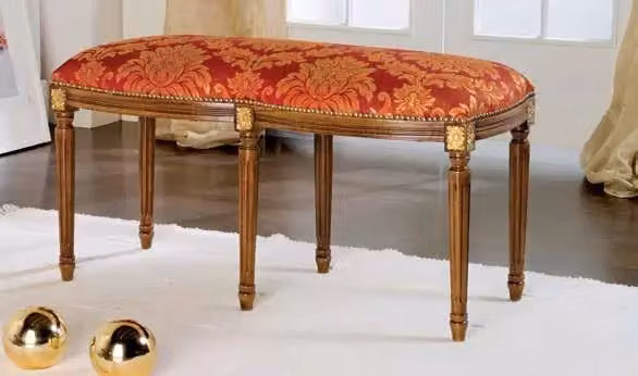 Panca imbottita in legno di faggio con decorazioni floreali e fregi oro Mobili 2G – 2