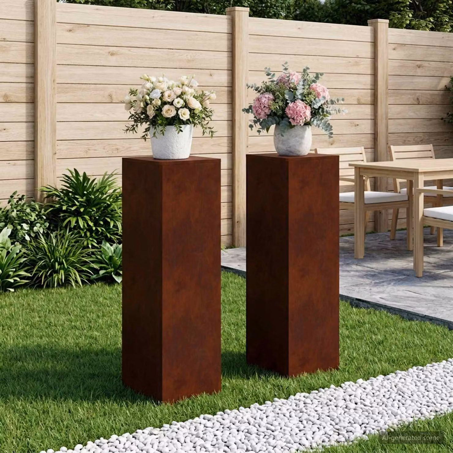 Set di 2 supporti per piante vidaXL in metallo marrone, L/P/H: 30 x 30 x 100 cm