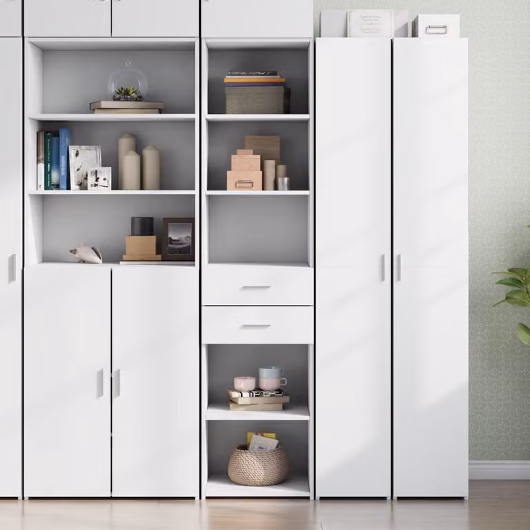 vidaXL Credenza Moderna Bianca in Legno e MDF con Ripiani e Cassetti L/P/H: 45 x 42,5 x 185 cm