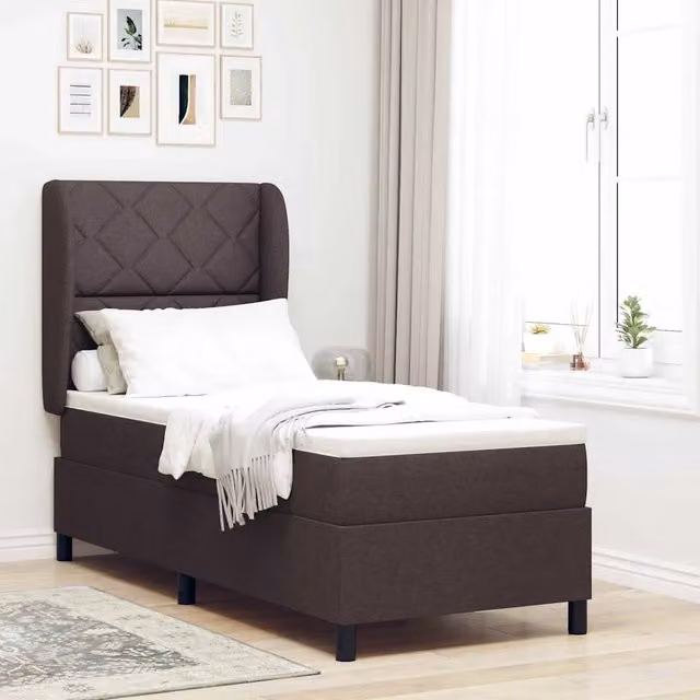 Letto a molle moderno vidaXL con testiera in tessuto marrone e struttura in legno, L 80 x P 200 cm – 1