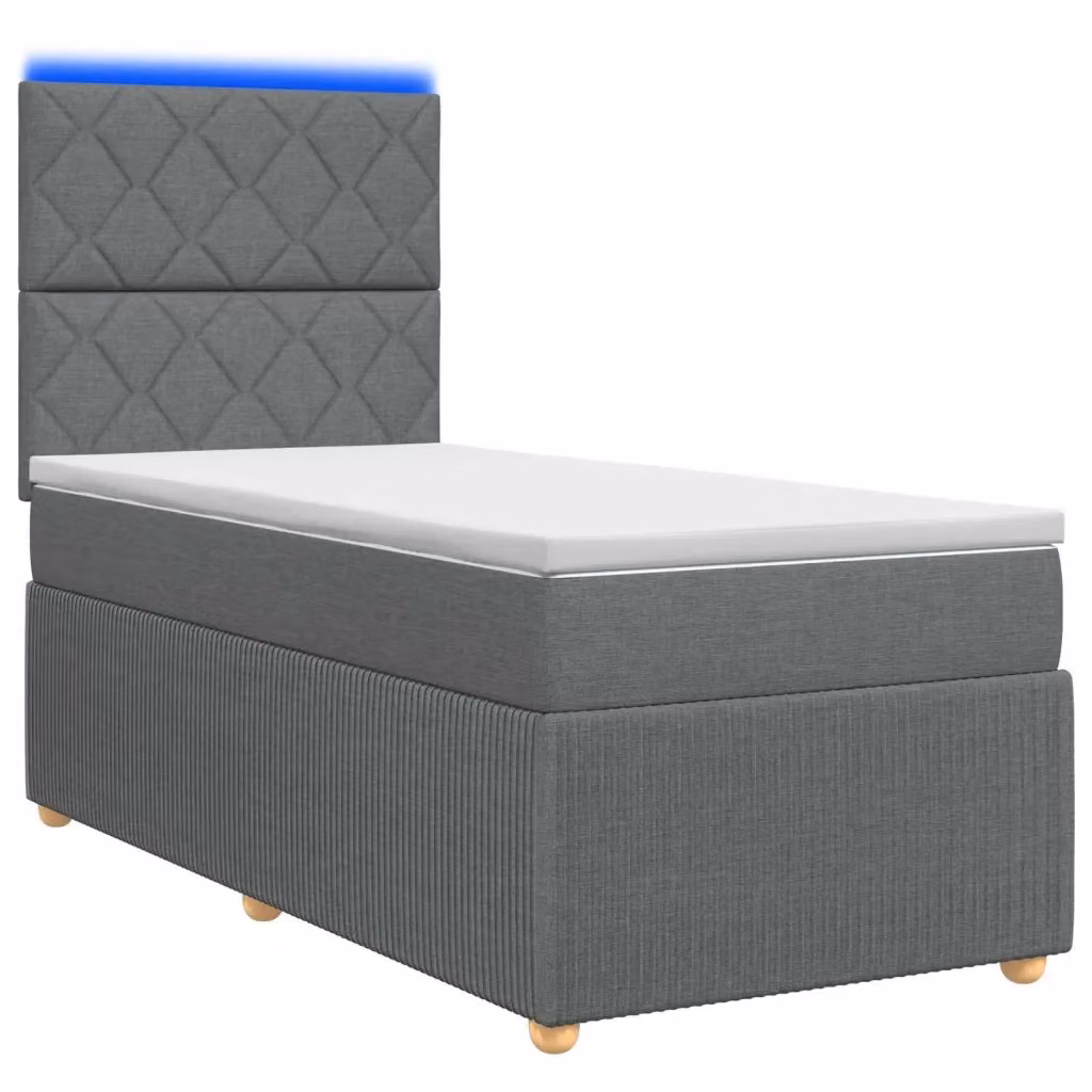 Letto Box Spring vidaXL con Materasso Ibrido e Illuminazione LED, Grigio e Bianco, L/P: 100 x 200 cm – 2