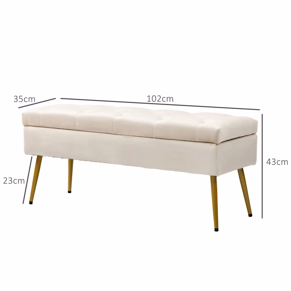 Panca contenitore WISHDOR in velluto beige con struttura in metallo, L 120 x P 35 x H 43 cm – 2