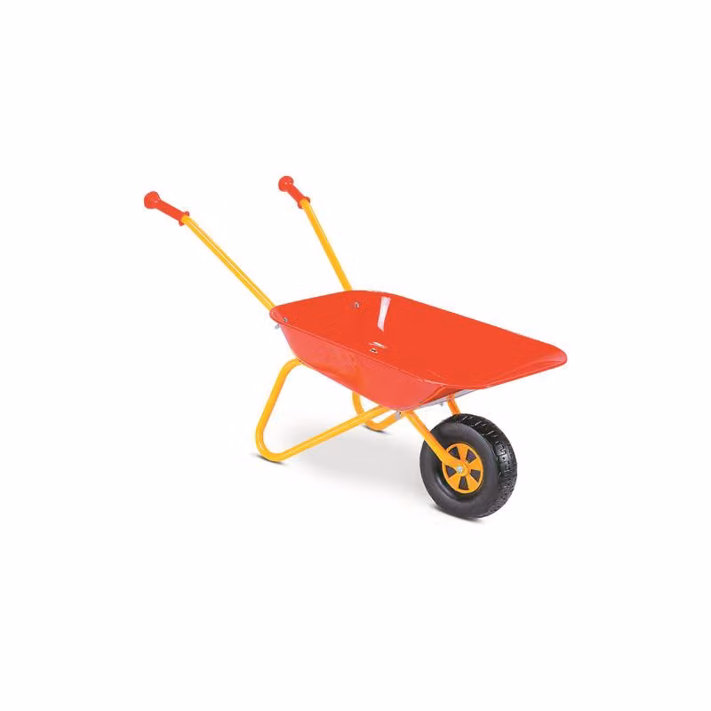 Carriola in metallo rosso e giallo