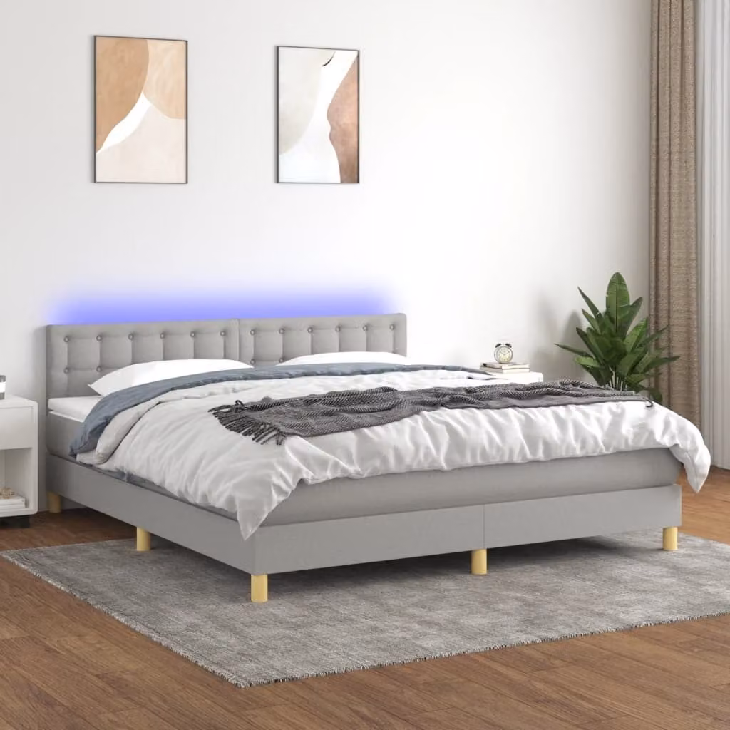 Maison Exclusive - Letto a Molle Materasso e LED Grigio Chiaro 180x200 cm Tessuto