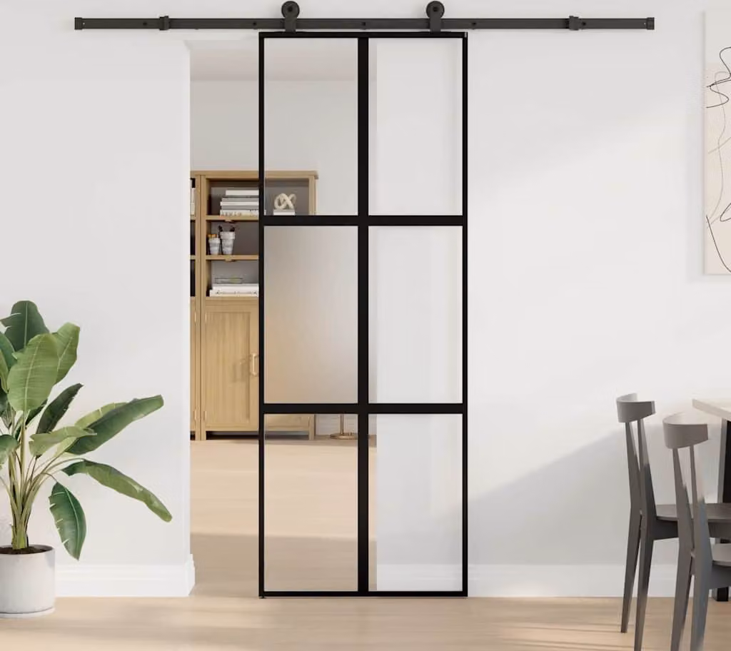 Porta Scorrevole Ferramenta 76x205 cm Vetro Temperato Alluminio