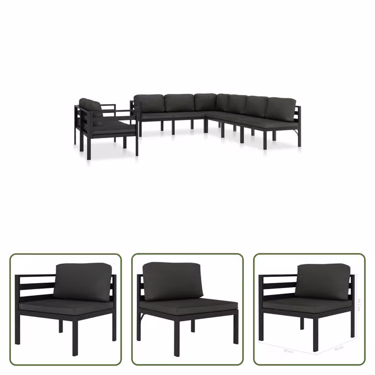 The Living Store Set salotto da giardino 8 pezzi con cuscini alluminio antracite