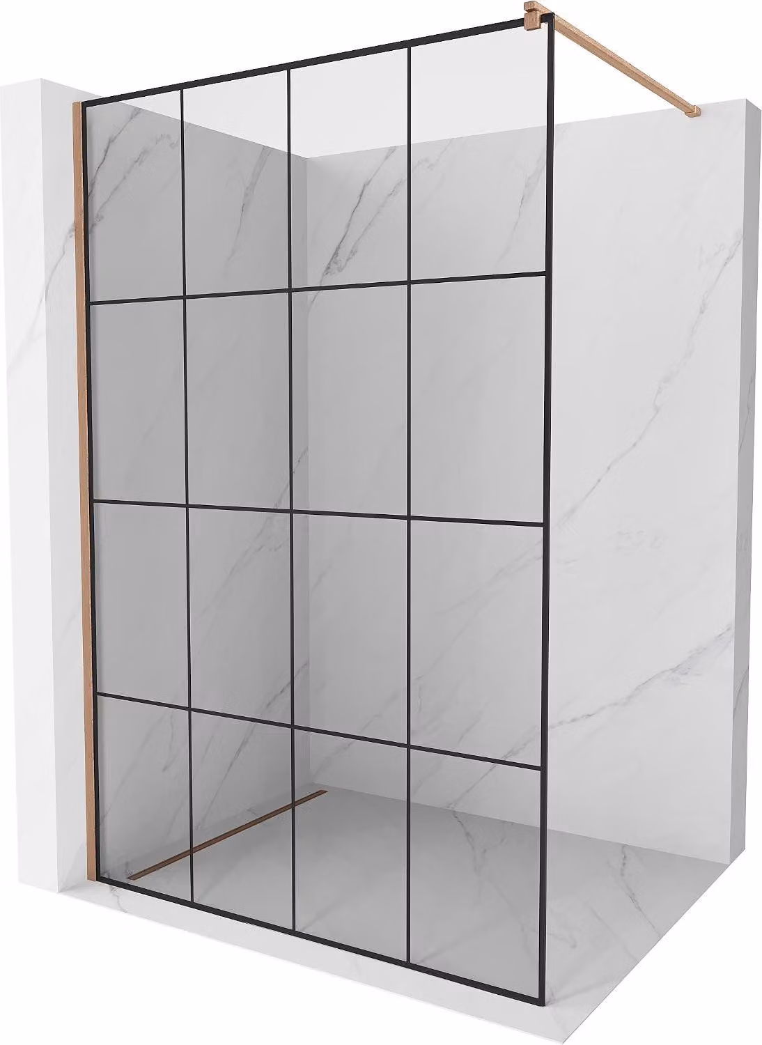 Mexen Kioto parete doccia Walk-in 130 x 200 cm, griglia nera 8 mm, rame spazzolato - 800-130-101-65-77