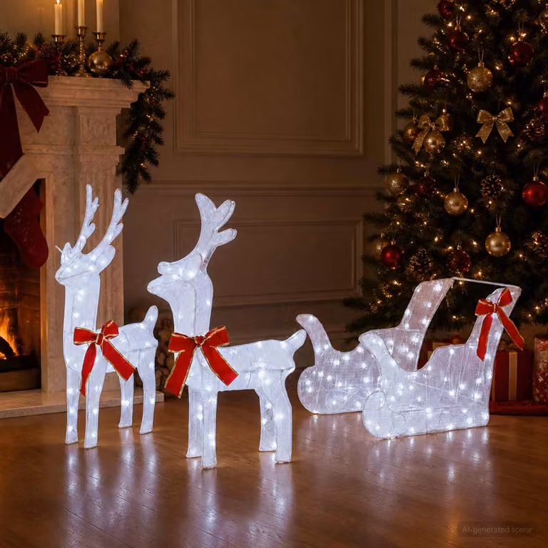 vidaXL Renna di Natale 3D con slitta LOVIISA 3 pz 160 LED
