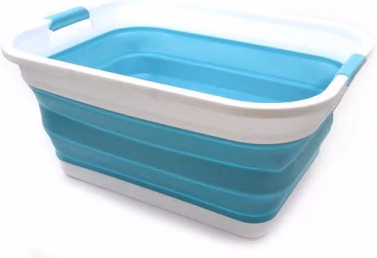 Lavabo in plastica pieghevole da 10,8 galloni – Valigetta portaoggetti pieghevole con chiusura a scatto – Lavabo portatile – Lavabo salvaspazio (azzurro)