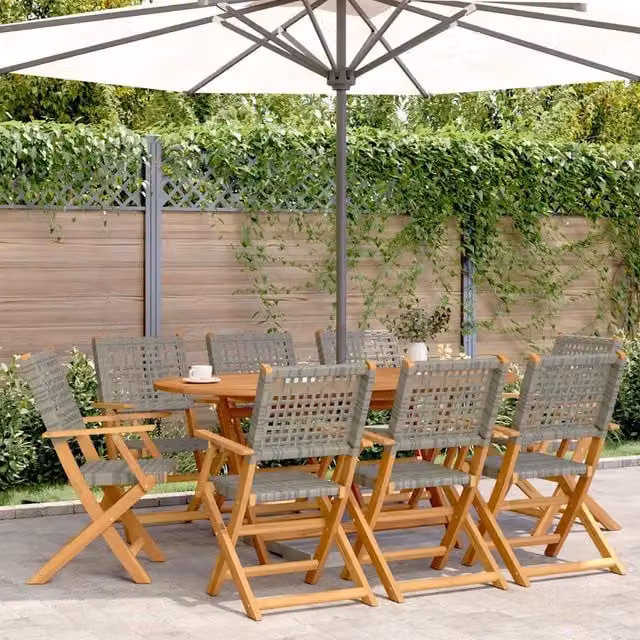 Set di 8 sedie pieghevoli vidaXL in polyrattan grigio e legno di acacia con braccioli per giardino e terrazzo – 1