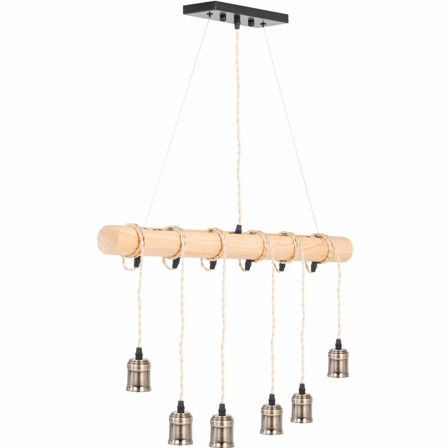 Lampada a sospensione Uniprodo - 6 lampadine - asta in legno