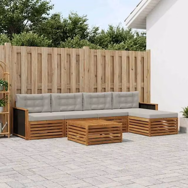 Set di divani da esterno 6 pz Naturale e Grigio Chiaro 3383254