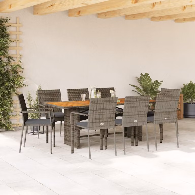Maison Exclusive - Set da pranzo da giardino 9 pezzi con cuscini in polyrattan grigio