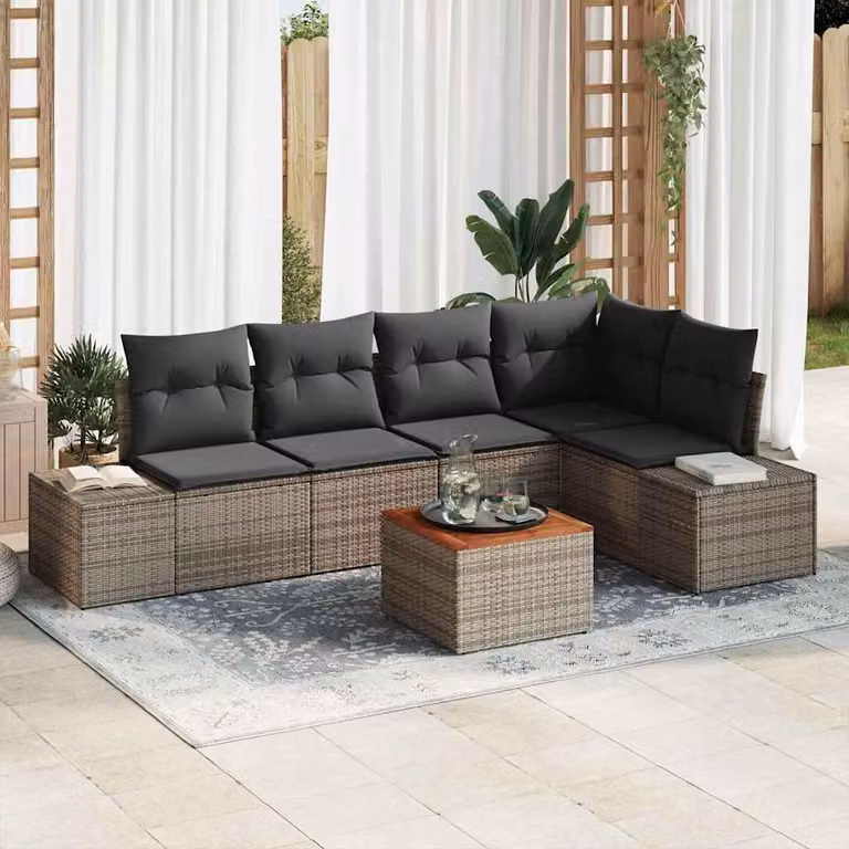 Maison Exclusive - Set da giardino composto da 6 pezzi, divano, colore grigio, realizzato in rattan sintetico