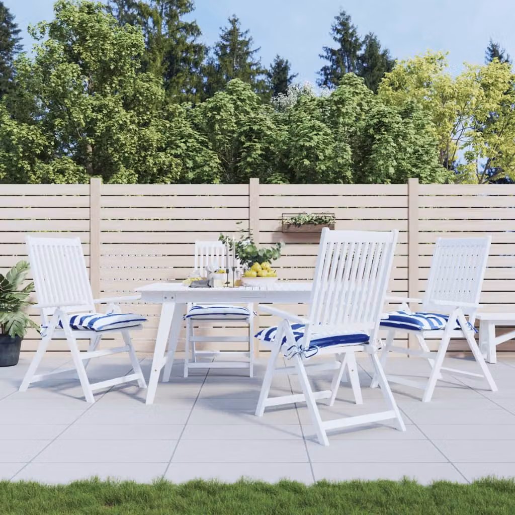 Set di 4 cuscini per sedia vidaXL in tessuto Oxford bianco e blu, traspiranti e idrorepellenti, L 50 cm x P 50 cm x H 7 cm