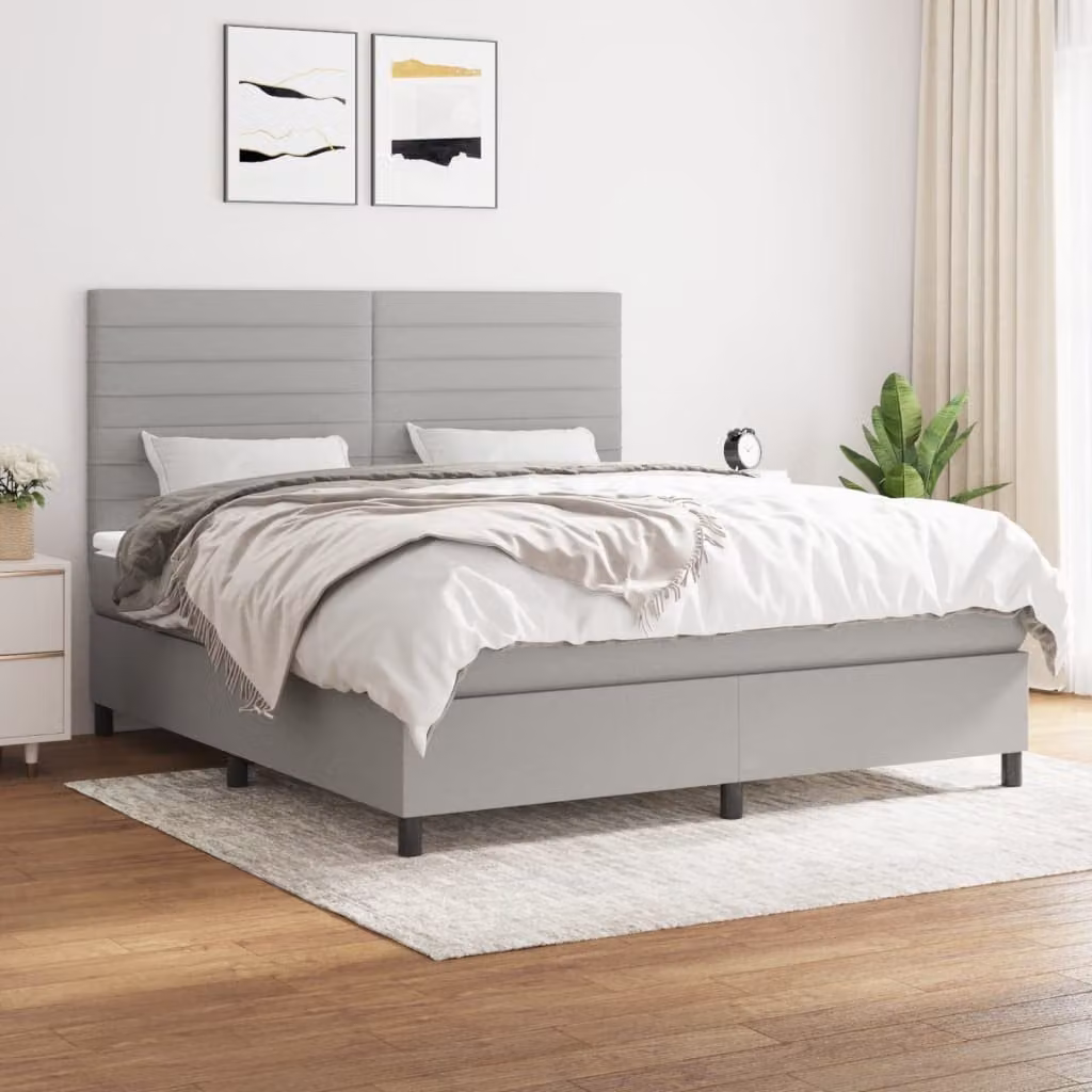vidaXL Letto Ibrido con Giroletto a Molle e Materasso a Tasche Grigio Chiaro L/P/H: 160 x 200 x 128 cm