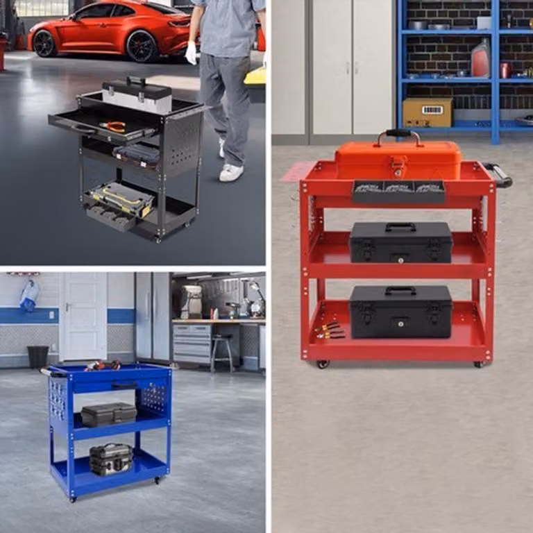Carrello portattrezzi - Mobile portaoggetti a 3 ripiani - Capacità di carico: 250 kg - Acciaio - Ideale per officina e garage