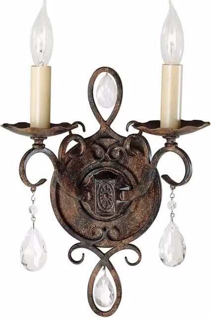 Applique Contemporanea Chateau FEISS in Acciaio Bronzo Moka con Cristallo e 2 Luci E14