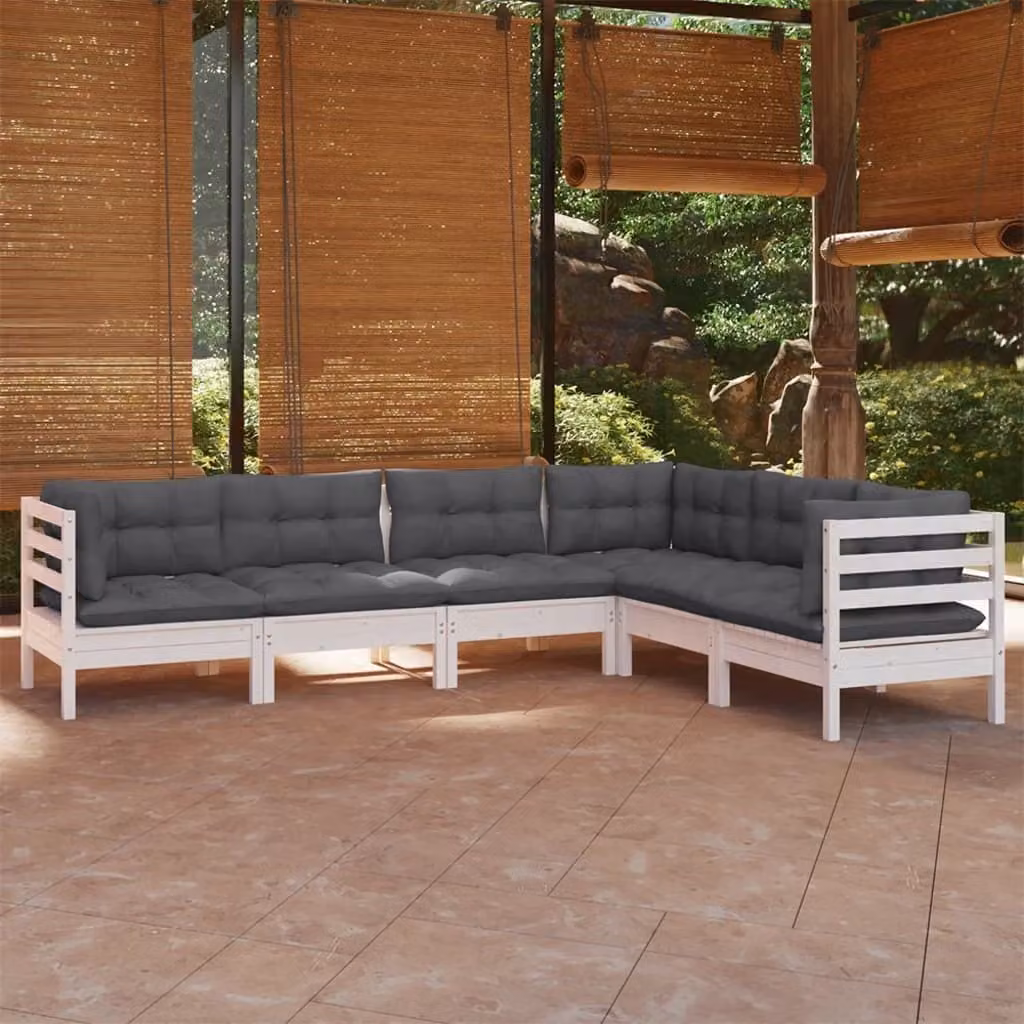 Maison Exclusive - Set Divani da Giardino 6 pz con Cuscini BiancLegno di Pino