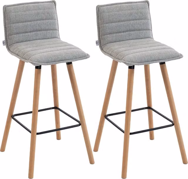 Set di 2 Sgabelli da Bar Xylo con Seduta Imbottita Grigia, Schienale e Poggiapiedi, L/P/H: 48 x 48 x 99,5 cm