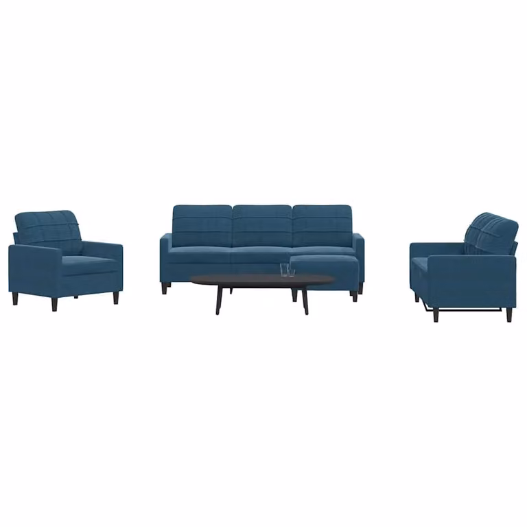 vidaXL Set di Divani Moderno 4 Pezzi in Velluto Blu con Cuscini e Ottoman e Struttura in Metallo
