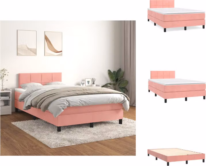 vidaXL Letto a molle con materasso rosa 120x200 cm in velluto - Letti & Reti