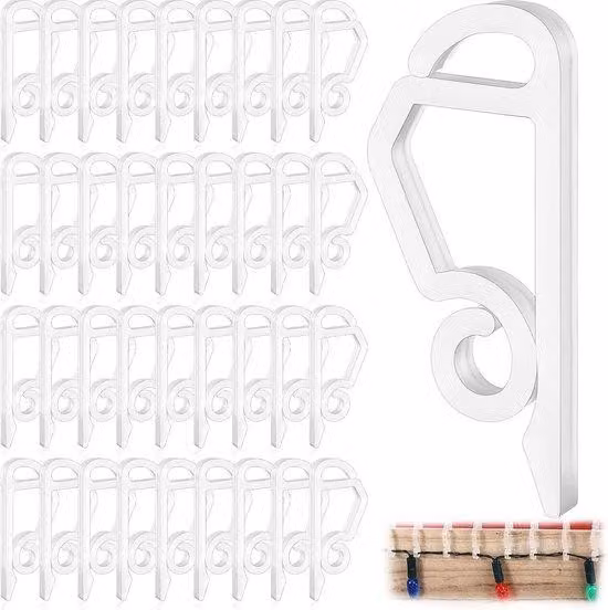 100 pezzi - Mini ganci per cavi di illuminazione - Plastica - Ganci multifunzionali per grondaie da esterno (bianchi)