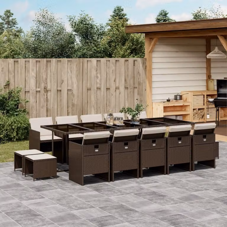 Maison Exclusive - Set da Pranzo da Giardino 15 pz con Cuscini Marrone Polyrattan