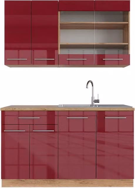 Cucina completa Fame-Line Bordeaux lucido/Rovere dorato 140 cm, PL Rovere Vicco