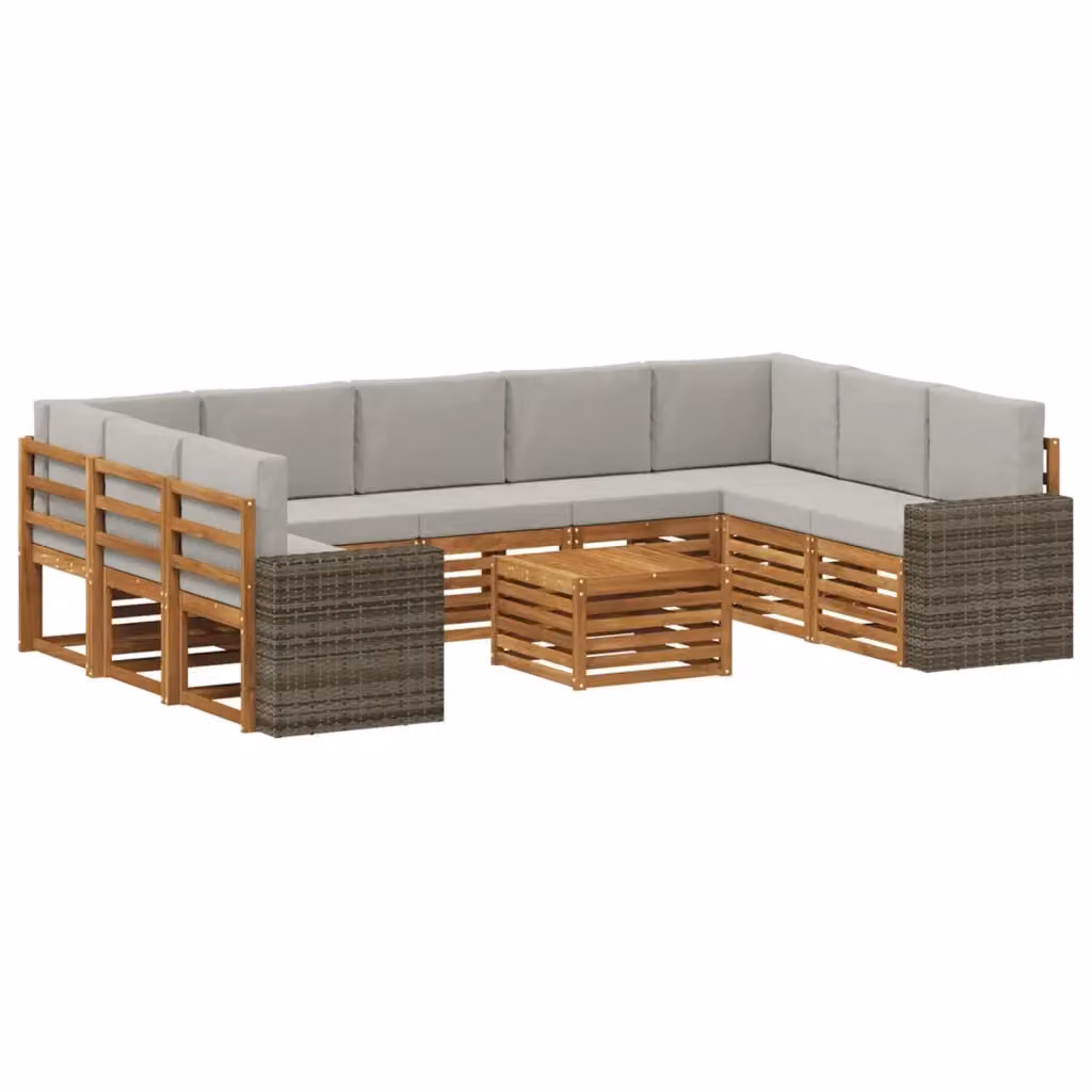 Set di divani da esterno vidaXL in legno di acacia con tavolo da caffè e cuscini, beige e grigio – 2