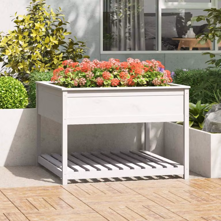 Fioriera rialzata vidaXL in legno di pino bianco L/P/H: 111,5 x 111,5 x 81 cm