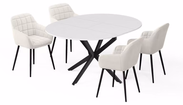 Set di tavoli da pranzo Vicco Loyd Bianco/Nero 120 x 120 cm con 4 sedie da pranzo (beige), Model 62786