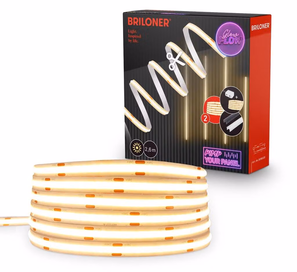 Briloner Pimp Your Panel Set di espansione striscia LED COB per pannelli acustici 260cm 14,5W 1400lm 3000K bianco caldo bianco - Strisce LED soggiorno camera da letto