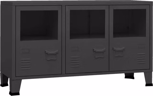 Credenza comò armadio mobile portaoggetti organizzador cucina soggiorno stile industriale 105 x 35 x 62 cm metallo e vetro nero 02_0035680