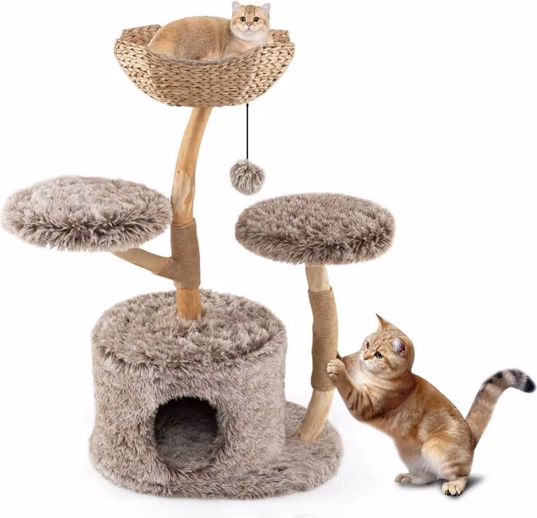 Tiragraffi con grotta, 105 cm, legno di betulla, piattaforme in peluche