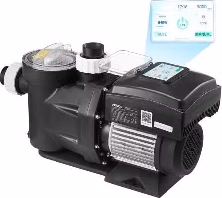 Pompa di filtrazione VEVOR a velocità variabile da 2200 W per piscine fuori terra e interrate, portata 43000 L/h, colore nero