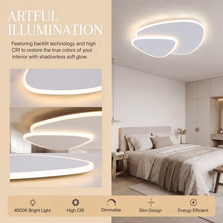 Plafoniera dimmerabile, temperatura di colore regolabile da 3500K a 6500K, design geometrico, confezione singola, ideale per il soggiorno