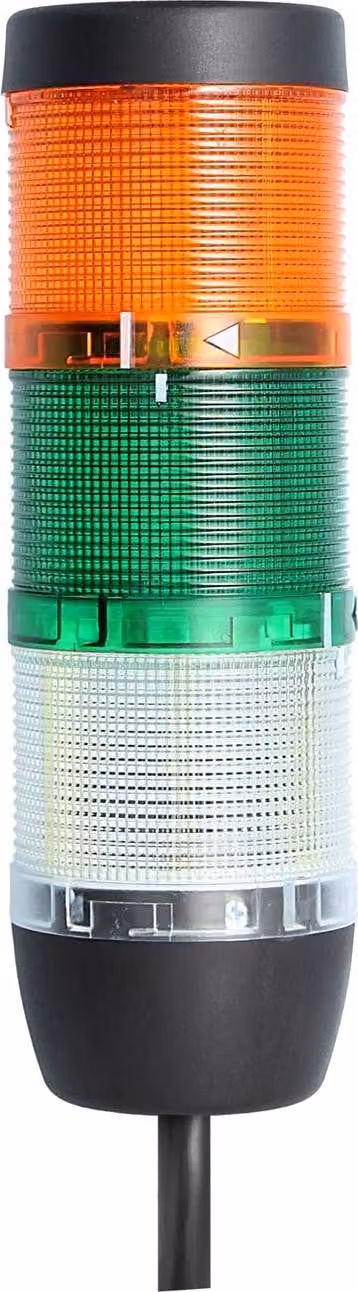 Colonna segnaletica STEX24 bianca-verde-gialla, 70 mm, 24 V CA/CC, luce lampeggiante a LED Cavo da 2,5 metri, SS70-OB3/24 157 Tecnica di collegamento: