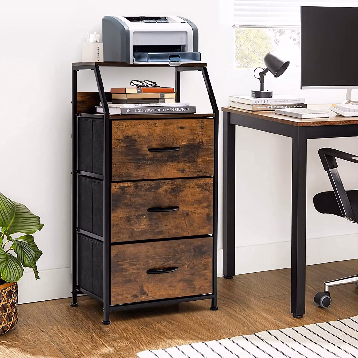 Armadio portaoggetti COSTWAY con 3 cassetti e ripiano, cassettiera in legno per soggiorno, camera da letto 45x30x92cm