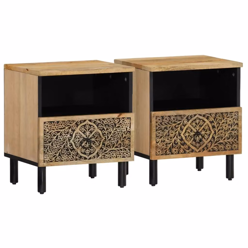 Set di 2 comodini Design Mania in legno massello di mango color marrone L/P/H: 40 x 33 x 46 cm – 2